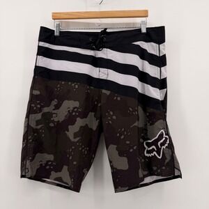 Fox Racing Mens Camo Striped Board Shorts H2O Swim Trunks Black White 36
